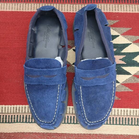 Saks Fifth Avenue Brewster Loafers Driving Shoe Mens 10 Blue Suede Preppy‎ Italy - Picture 2 of 9
